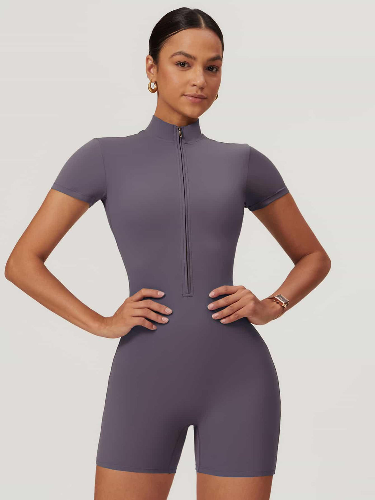 Maskert BodySculpt Cropped High Elasticity Jumpsuit 5'' Lavender Grey Front