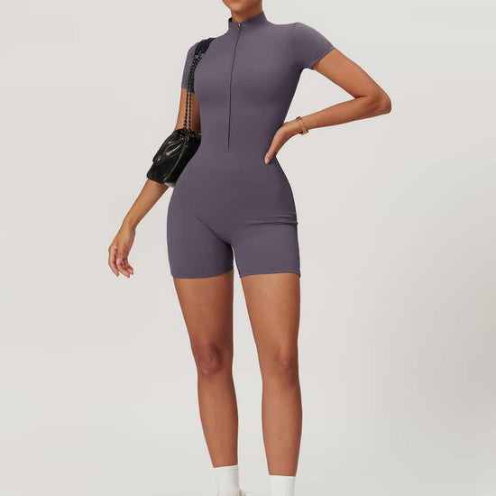 Maskert BodySculpt Cropped High Elasticity Jumpsuit 5'' Lavender Grey Front Full Body