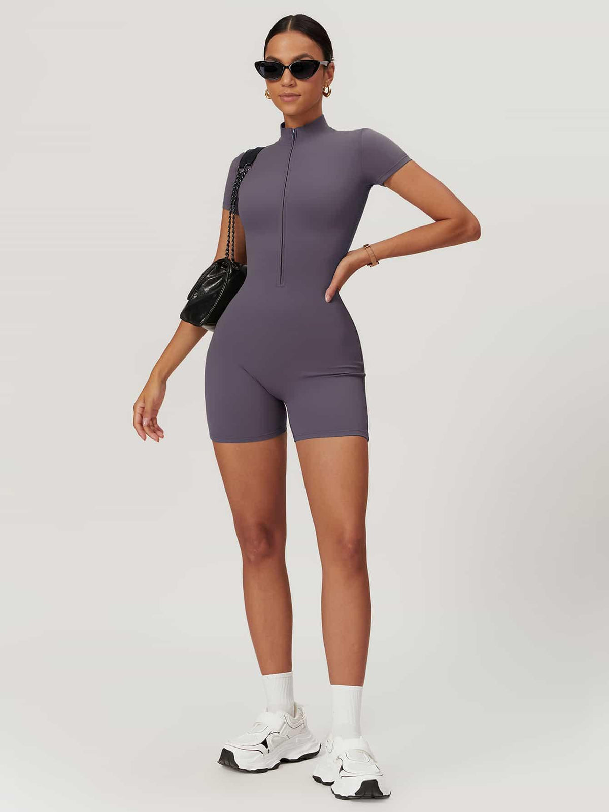 Maskert BodySculpt Cropped High Elasticity Jumpsuit 5'' Lavender Grey Front Full Body