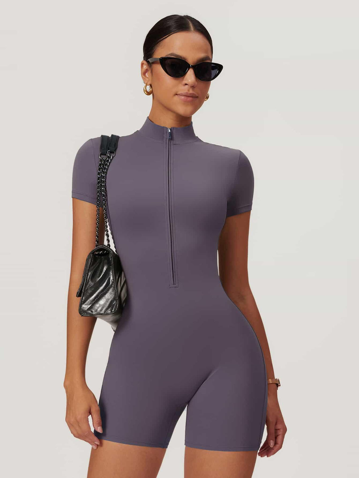 Maskert BodySculpt Cropped High Elasticity Jumpsuit 5'' Lavender Grey Front Pose3