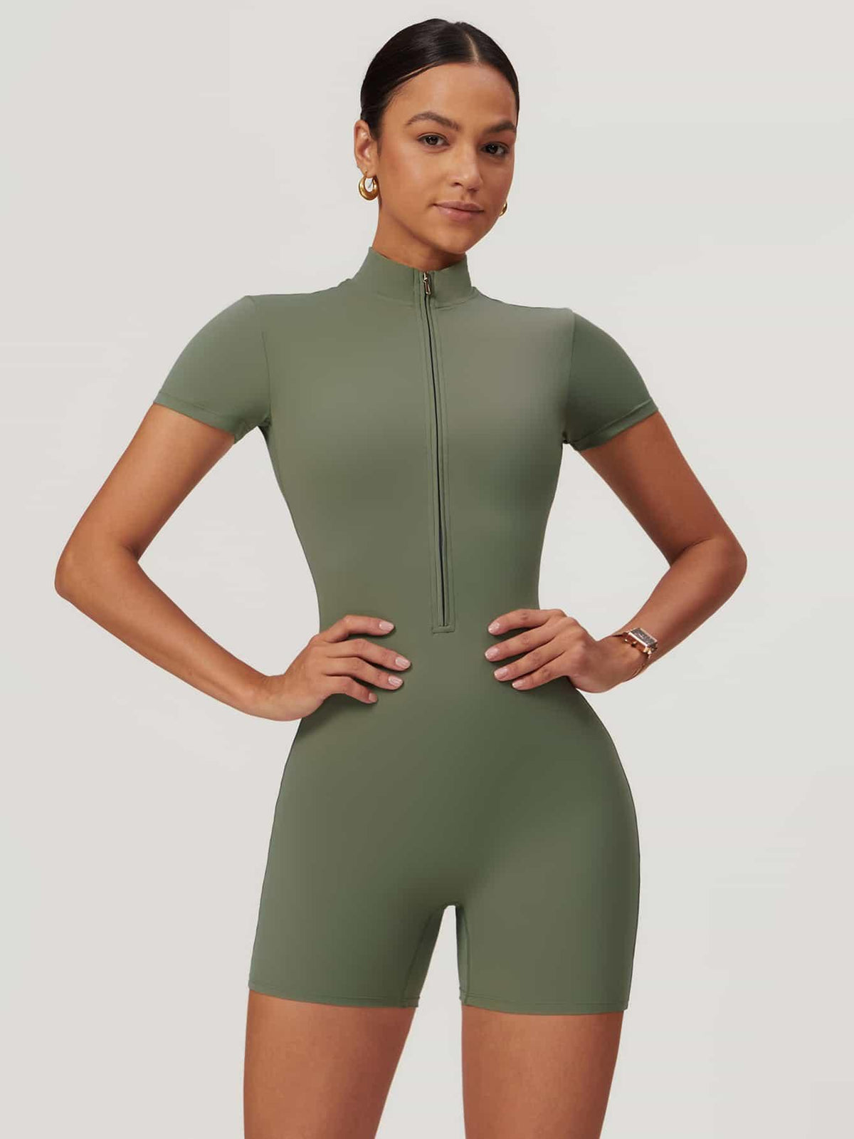 Maskert BodySculpt Cropped High Elasticity Jumpsuit 5'' Mist Green Front
