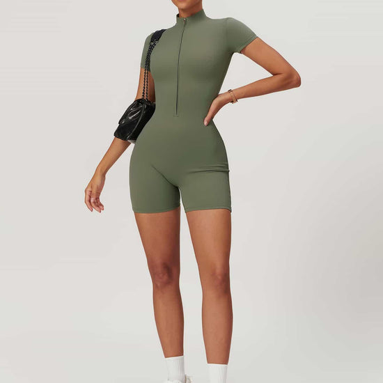 Maskert BodySculpt Cropped High Elasticity Jumpsuit 5'' Mist Green Front Full Body