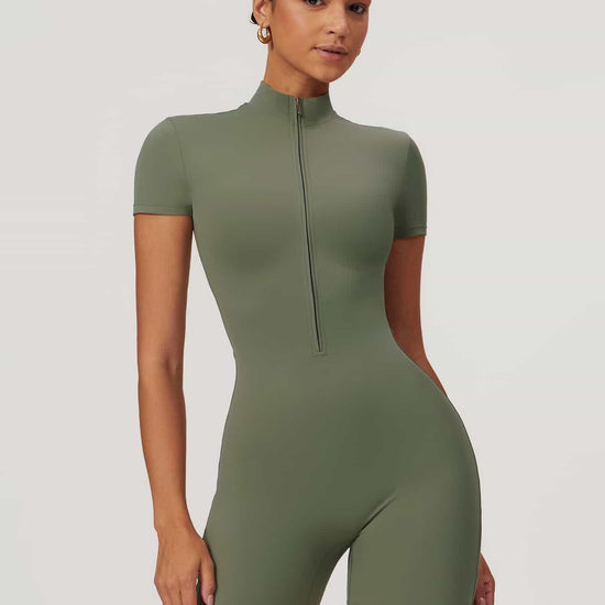 Maskert BodySculpt Cropped High Elasticity Jumpsuit 5'' Mist Green Front Pose2