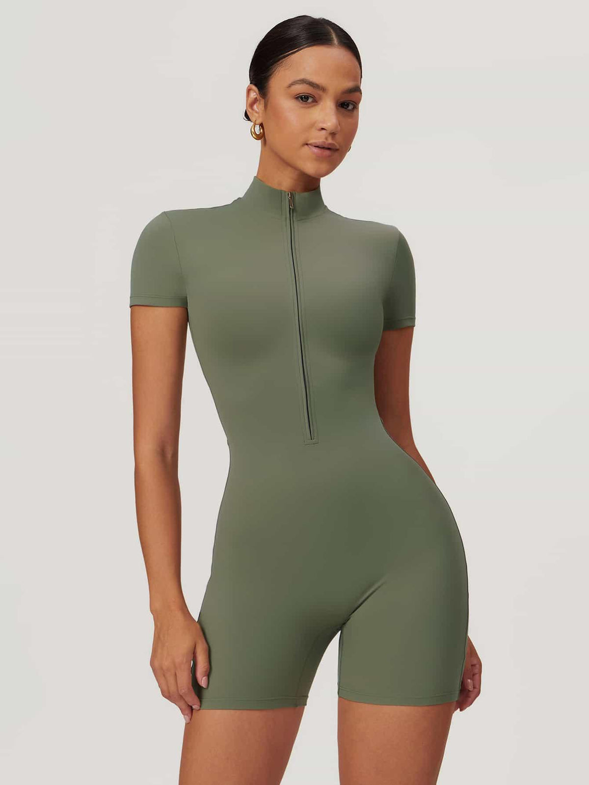 Maskert BodySculpt Cropped High Elasticity Jumpsuit 5'' Mist Green Front Pose2