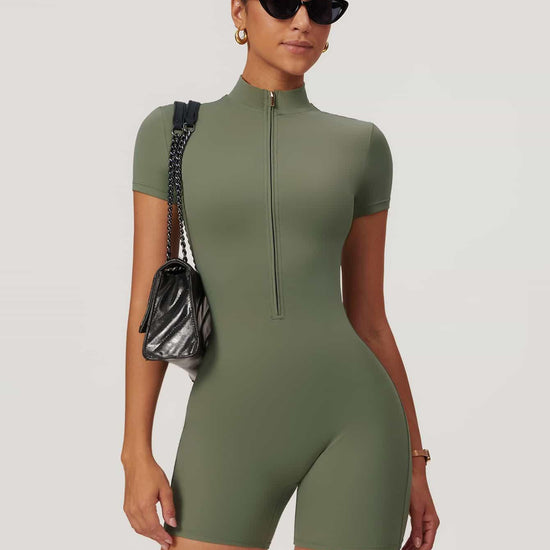 Maskert BodySculpt Cropped High Elasticity Jumpsuit 5'' Mist Green Front Pose3