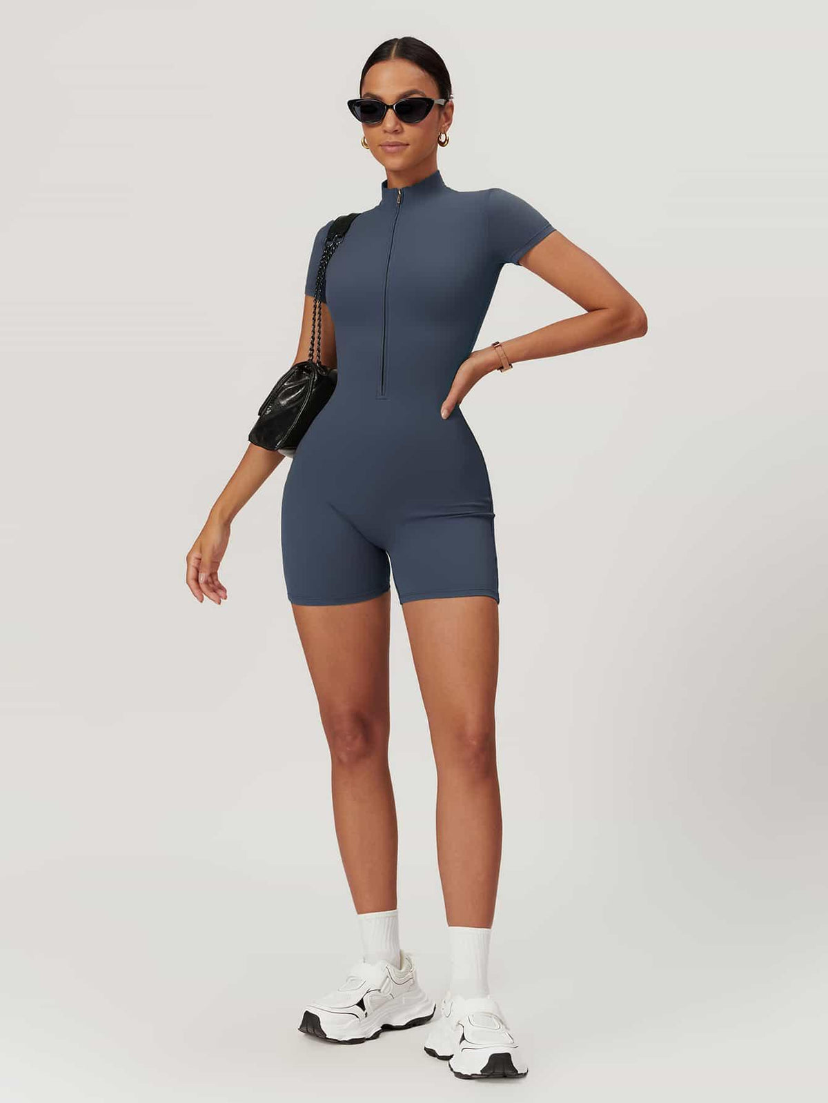 Maskert BodySculpt Cropped High Elasticity Jumpsuit 5'' Urban Blue Front Full Body