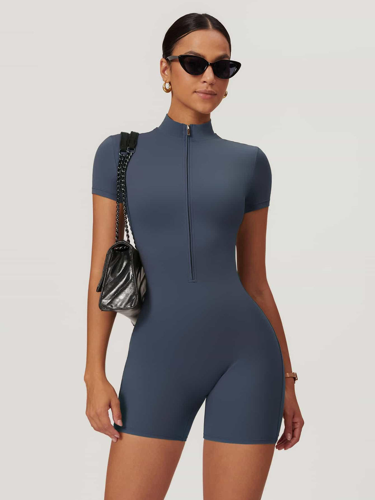 Maskert BodySculpt Cropped High Elasticity Jumpsuit 5'' Urban Blue Front Pose3