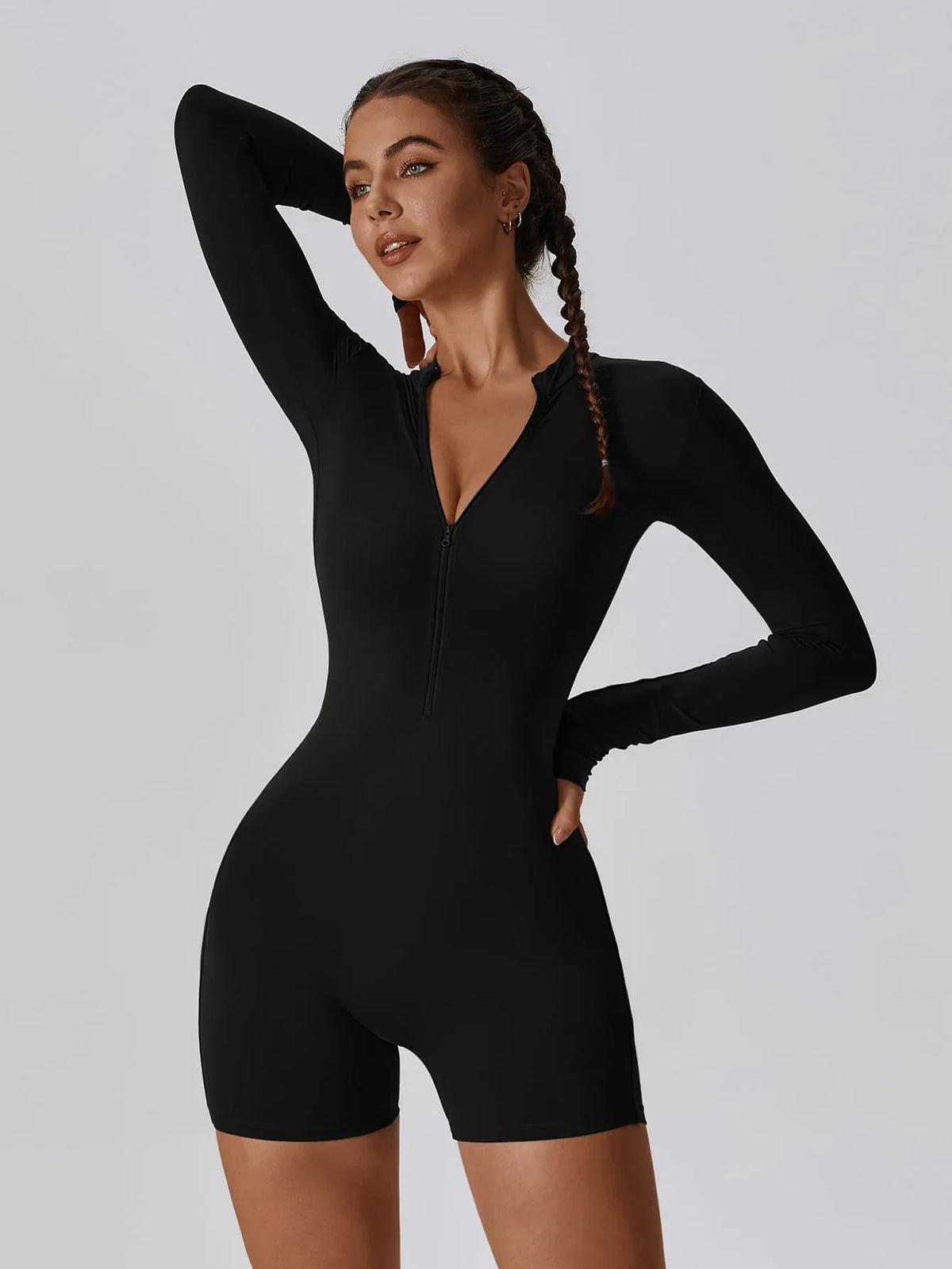 CloudWeave Long Sleeve Cropped Jumpsuit 5" - MASKERT - Oatmeal / S