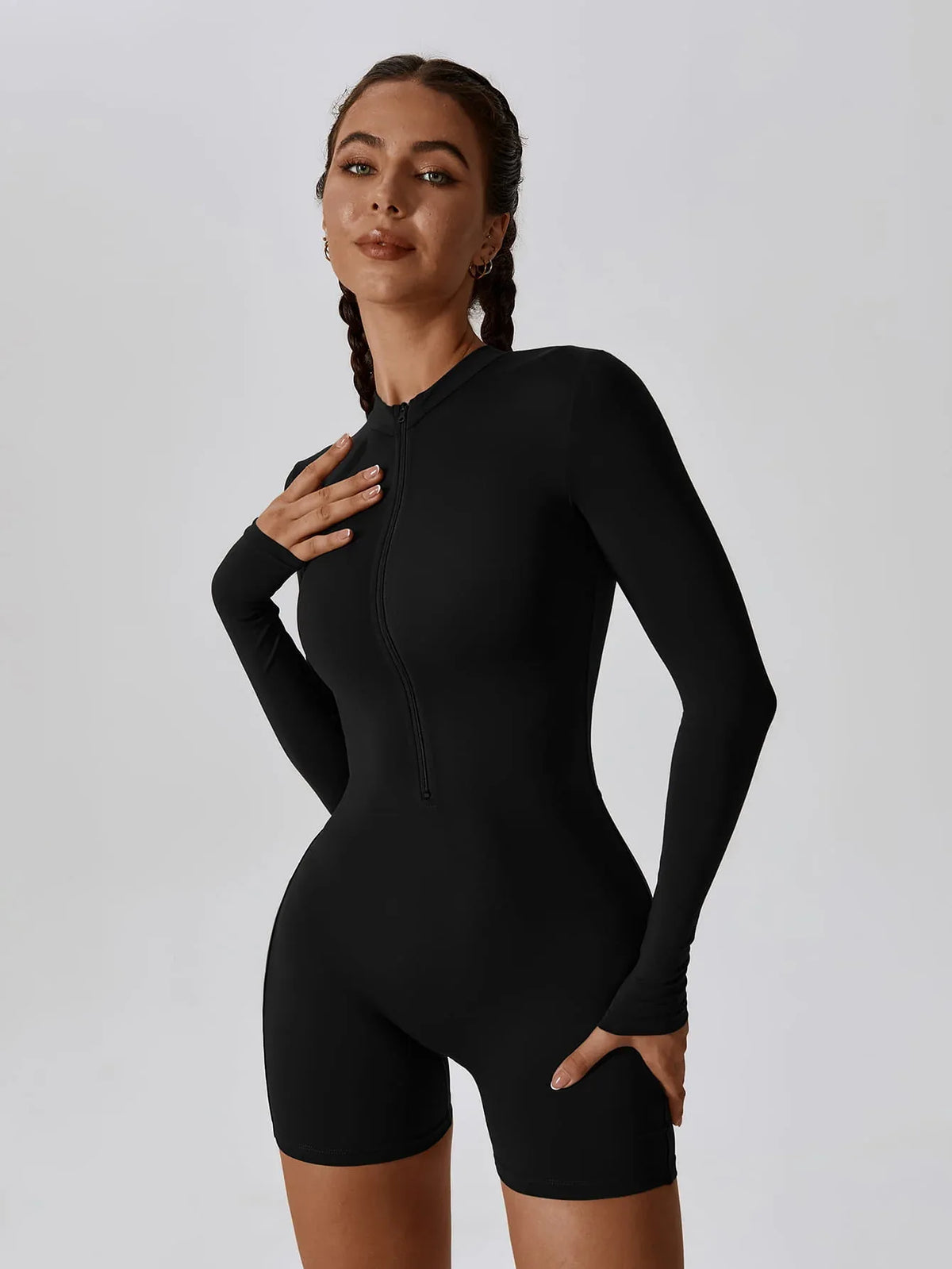 CloudWeave Long Sleeve Cropped Jumpsuit 5" - MASKERT - Oatmeal / S