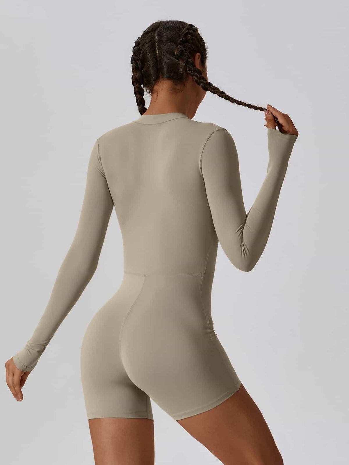 CloudWeave Long Sleeve Cropped Jumpsuit 5" - MASKERT - Oatmeal / S