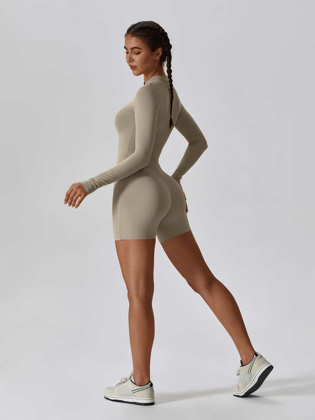 CloudWeave Long Sleeve Cropped Jumpsuit 5" - MASKERT - Oatmeal / S