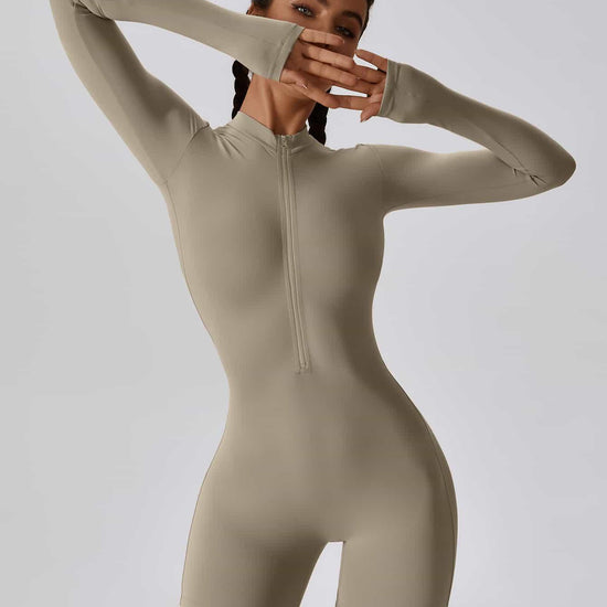 CloudWeave Long Sleeve Cropped Jumpsuit 5" - MASKERT - Oatmeal / S