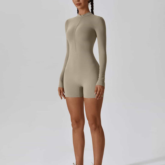 CloudWeave Long Sleeve Cropped Jumpsuit 5" - MASKERT - Oatmeal / S