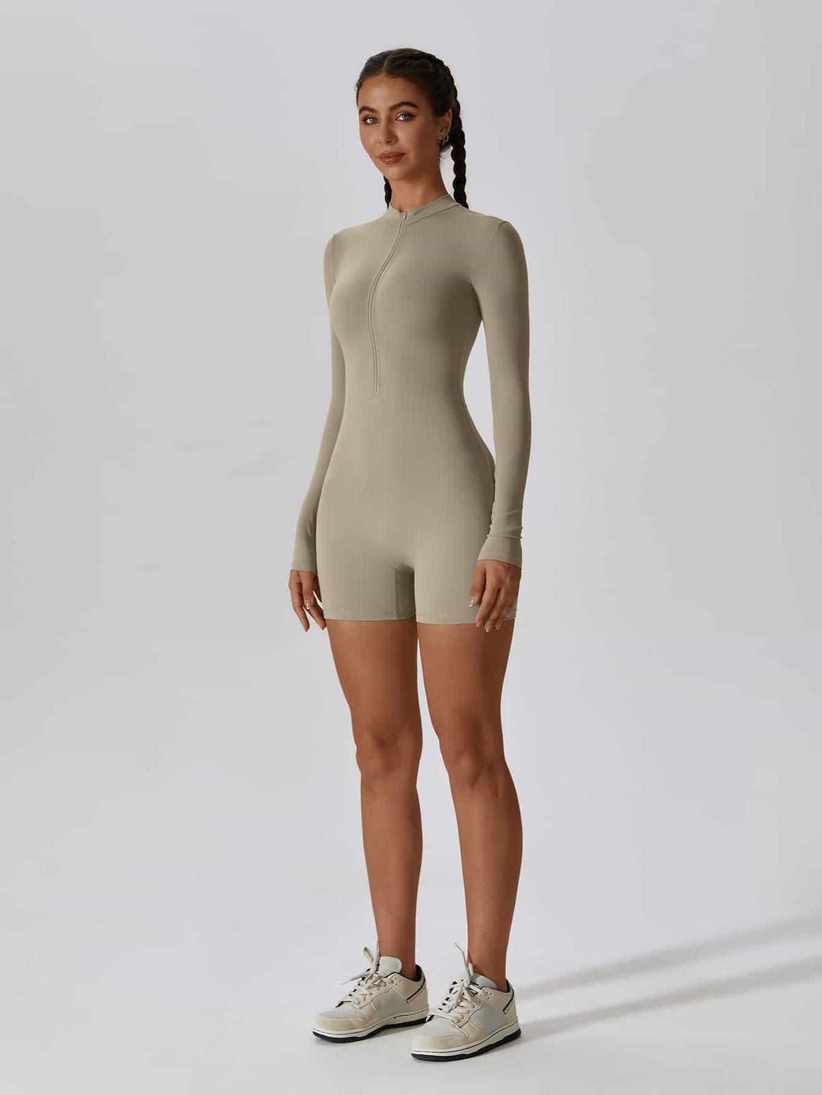 CloudWeave Long Sleeve Cropped Jumpsuit 5" - MASKERT - Oatmeal / S