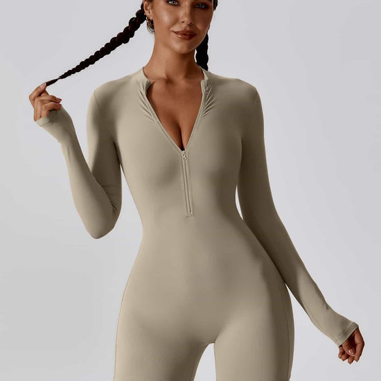 CloudWeave Long Sleeve Cropped Jumpsuit 5" - MASKERT - Oatmeal / S