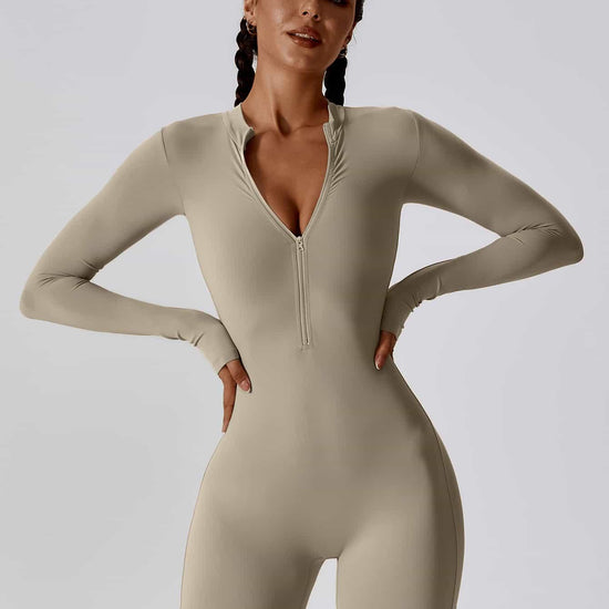 CloudWeave Long Sleeve Cropped Jumpsuit 5" - MASKERT - Oatmeal / S