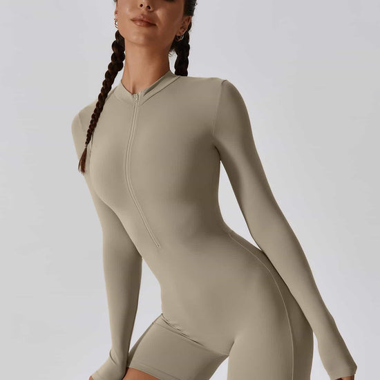 CloudWeave Long Sleeve Cropped Jumpsuit 5" - MASKERT - Oatmeal / S