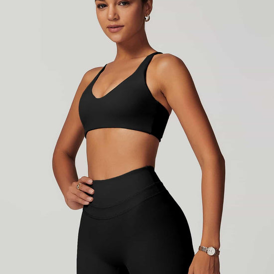 Criss-Cross Back Tank & Sculpted Leggings Set - MASKERT - Black / S