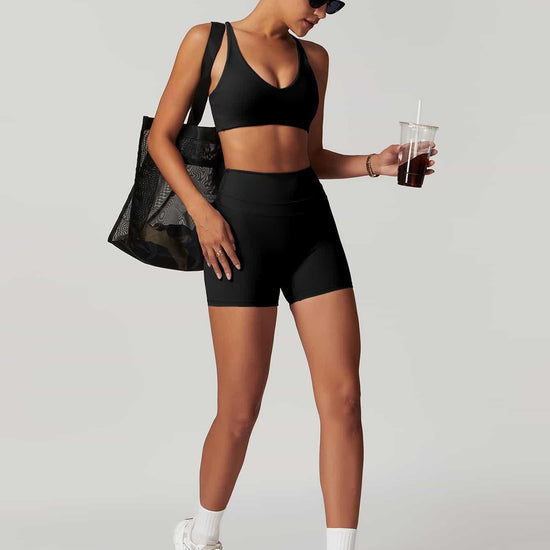 Criss-Cross Back Tank & Sculpted Leggings Set - MASKERT - Black / S