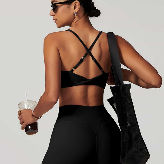 Criss-Cross Back Tank & Sculpted Leggings Set - MASKERT - Black / S