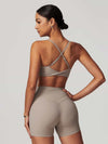 Maskert Criss-Cross Back Tank & Sculpted Leggings Set Oatmeal model Back Pose2