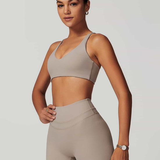 Maskert Criss-Cross Back Tank & Sculpted Leggings Set Oatmeal model Side