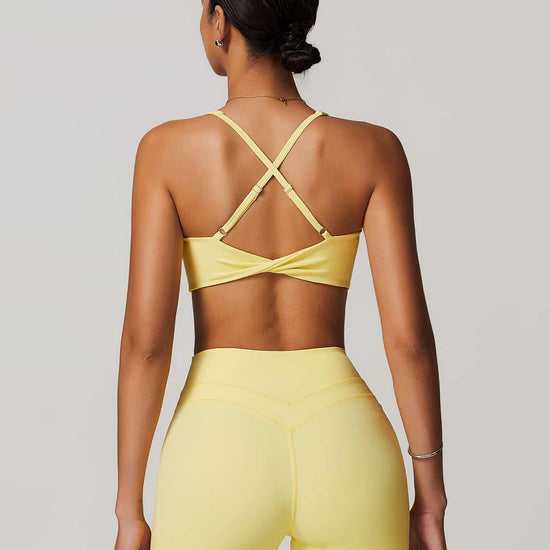 Maskert Criss-Cross Back Tank & Sculpted Leggings Set Pastel Yellow Model Back