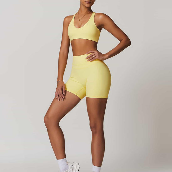 Maskert Criss-Cross Back Tank & Sculpted Leggings Set Pastel Yellow Model Front Full Body