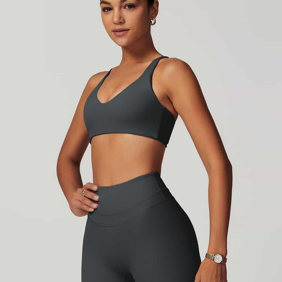 Maskert Criss-Cross Back Tank & Sculpted Leggings Set Volcanic Grey model Side