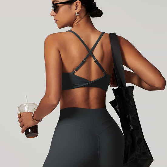 Maskert Criss-Cross Back Tank & Sculpted Leggings Set Volcanic Grey model back