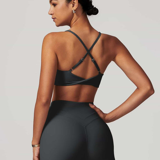 Maskert Criss-Cross Back Tank & Sculpted Leggings Set Volcanic Grey Back