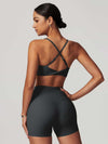 Maskert Criss-Cross Back Tank & Sculpted Leggings Set Volcanic Grey Back
