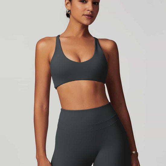 Maskert Criss-Cross Back Tank & Sculpted Leggings Set Volcanic Grey Front