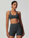 Maskert Criss-Cross Back Tank & Sculpted Leggings Set Volcanic Grey Front