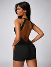 Maskert Curve-Defining Halter Sports Jumpsuit 4'' Black Back