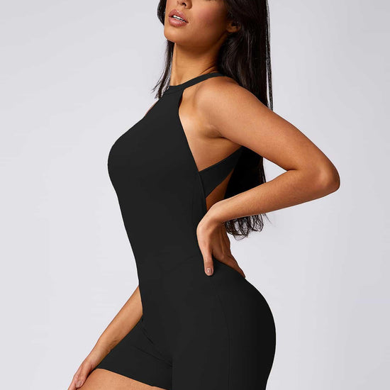 Maskert Curve-Defining Halter Sports Jumpsuit 4'' Black Side