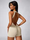 Maskert Curve-Defining Halter Sports Jumpsuit 4'' Creamy White Back