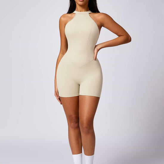 Maskert Curve-Defining Halter Sports Jumpsuit 4'' Creamy White Full Body Front