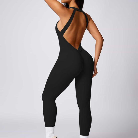 Maskert Curve-Defining Halter Sports Jumpsuit Pants Black Back