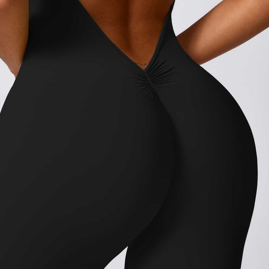 Maskert Curve-Defining Halter Sports Jumpsuit Pants Black Back Thighs Detail 