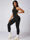 Maskert Curve-Defining Halter Sports Jumpsuit Pants Black Front Left
