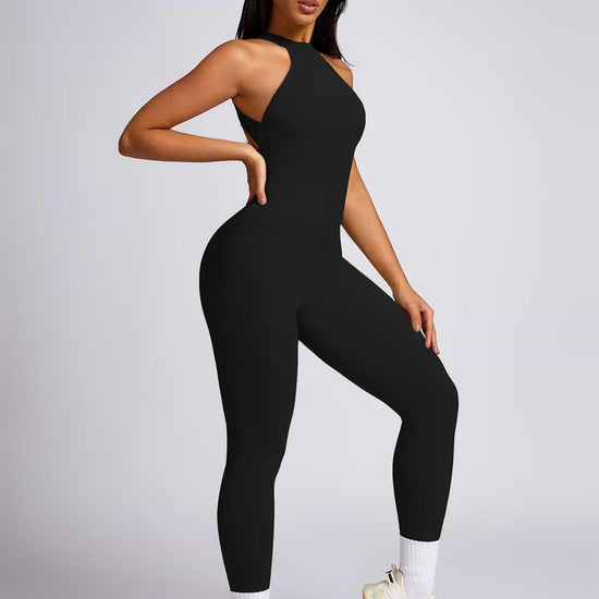Maskert Curve-Defining Halter Sports Jumpsuit Pants Black Right Front
