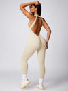 Maskert Curve-Defining Halter Sports Jumpsuit Pants Creamy White Back