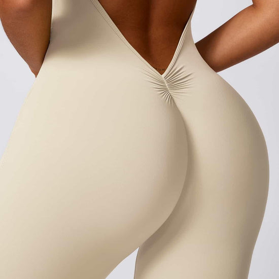 Maskert Curve-Defining Halter Sports Jumpsuit Pants Creamy White Back Thighs Detail