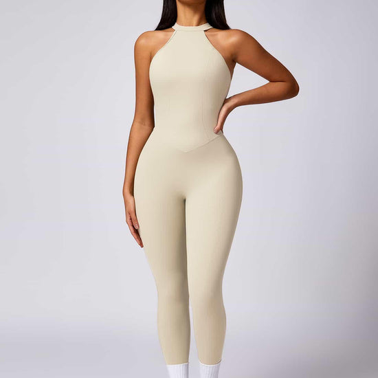 Maskert Curve-Defining Halter Sports Jumpsuit Pants Creamy White Front