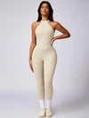 Maskert Curve-Defining Halter Sports Jumpsuit Pants Creamy White Front