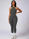 Maskert Curve-Defining Halter Sports Jumpsuit Pants Lead Grey Front