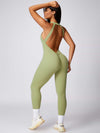 Maskert Curve-Defining Halter Sports Jumpsuit Pants Lime Sage Back