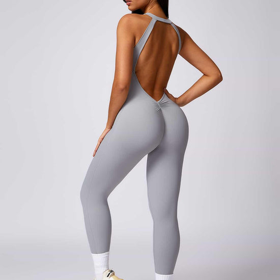 Maskert Curve-Defining Halter Sports Jumpsuit Pants Mist Gray Back