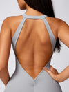 Maskert Curve-Defining Halter Sports Jumpsuit Pants Mist Gray Back Detail